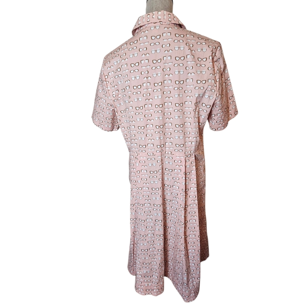 Boden Pink Midi Shirt Dress Size 14 Eyeglass Pattern Whimsical Preppy Eye Doctor - Picture 4 of 14